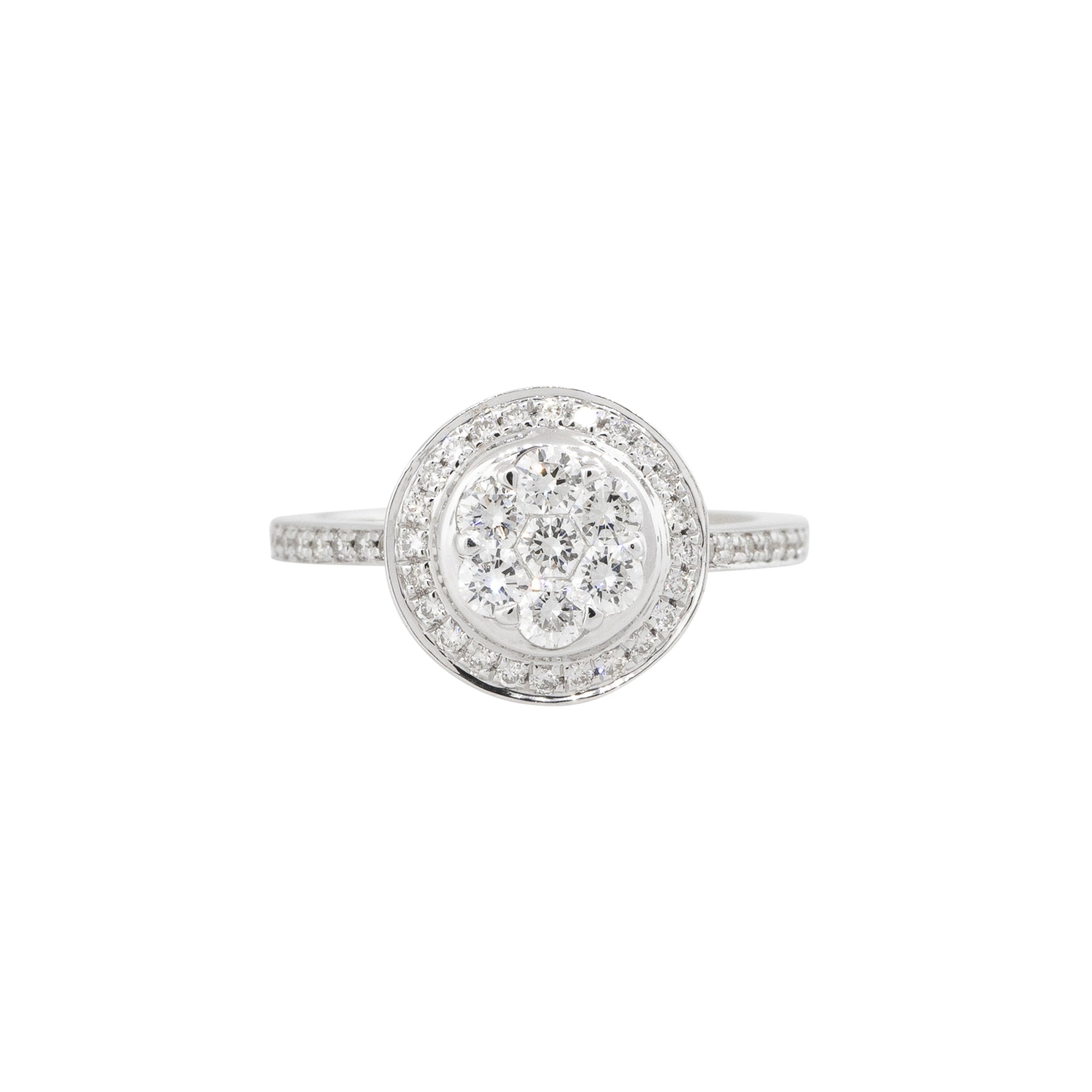 18k White Gold 0.60ctw Diamond Mosaic Cluster Halo Ring