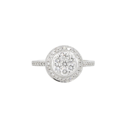 18k White Gold 0.60ctw Diamond Mosaic Cluster Halo Ring