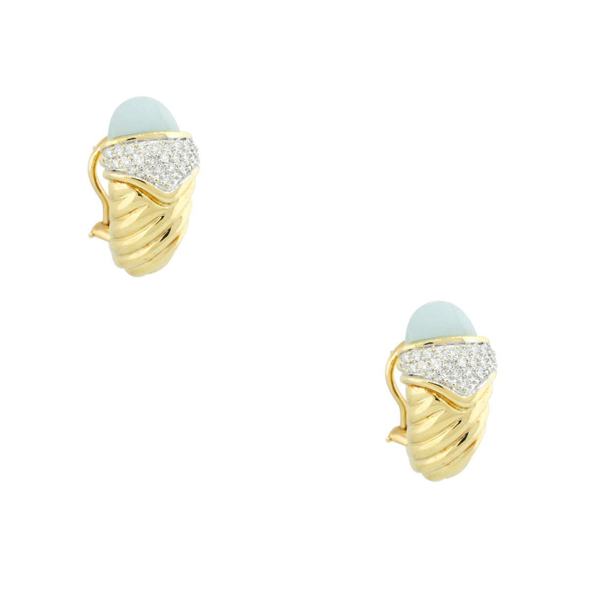 David Yurman 18k Yellow Gold 0.45ctw Pave Diamond & Chalcedony Shrimp Earrings