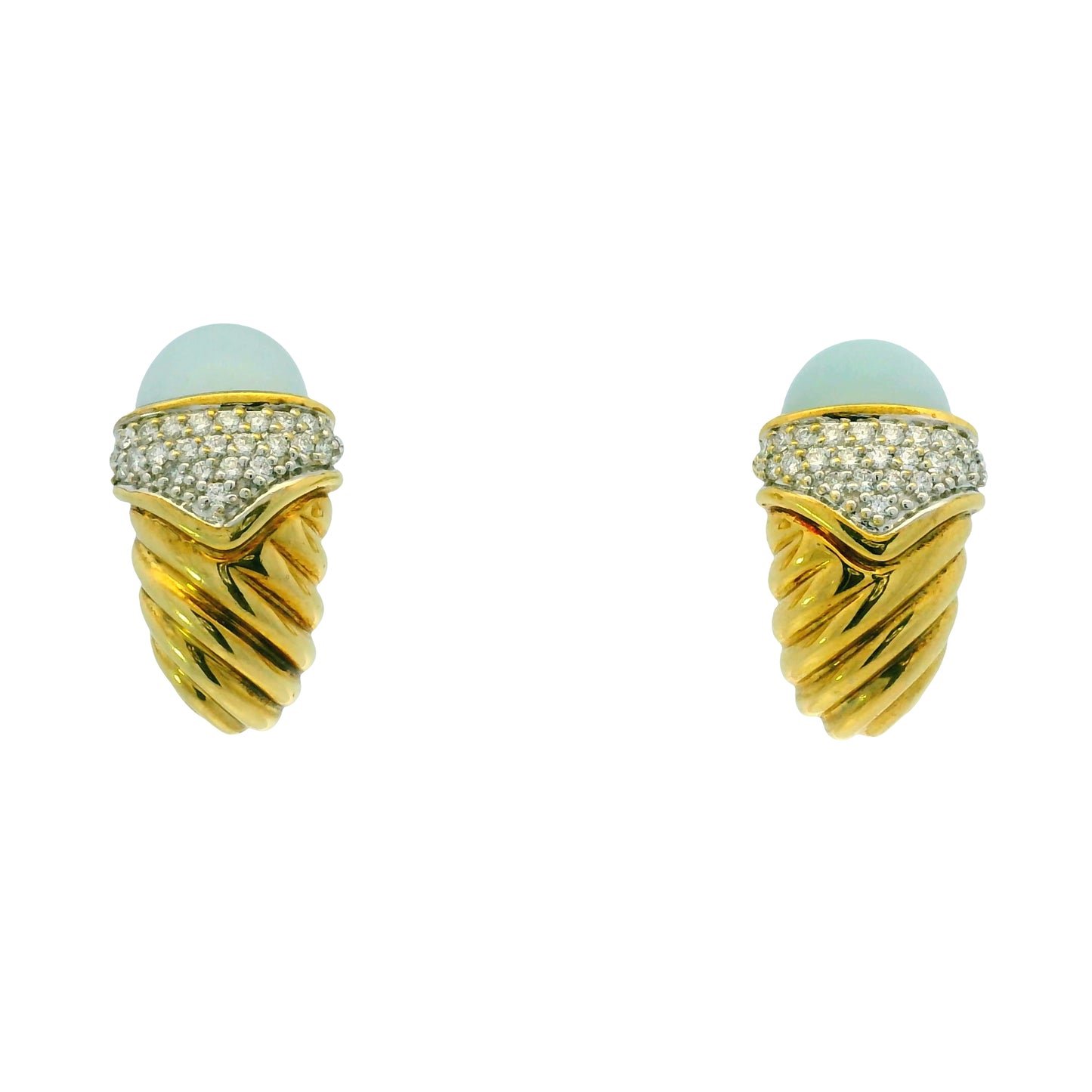 David Yurman 18k Yellow Gold 0.45ctw Pave Diamond & Chalcedony Shrimp Earrings