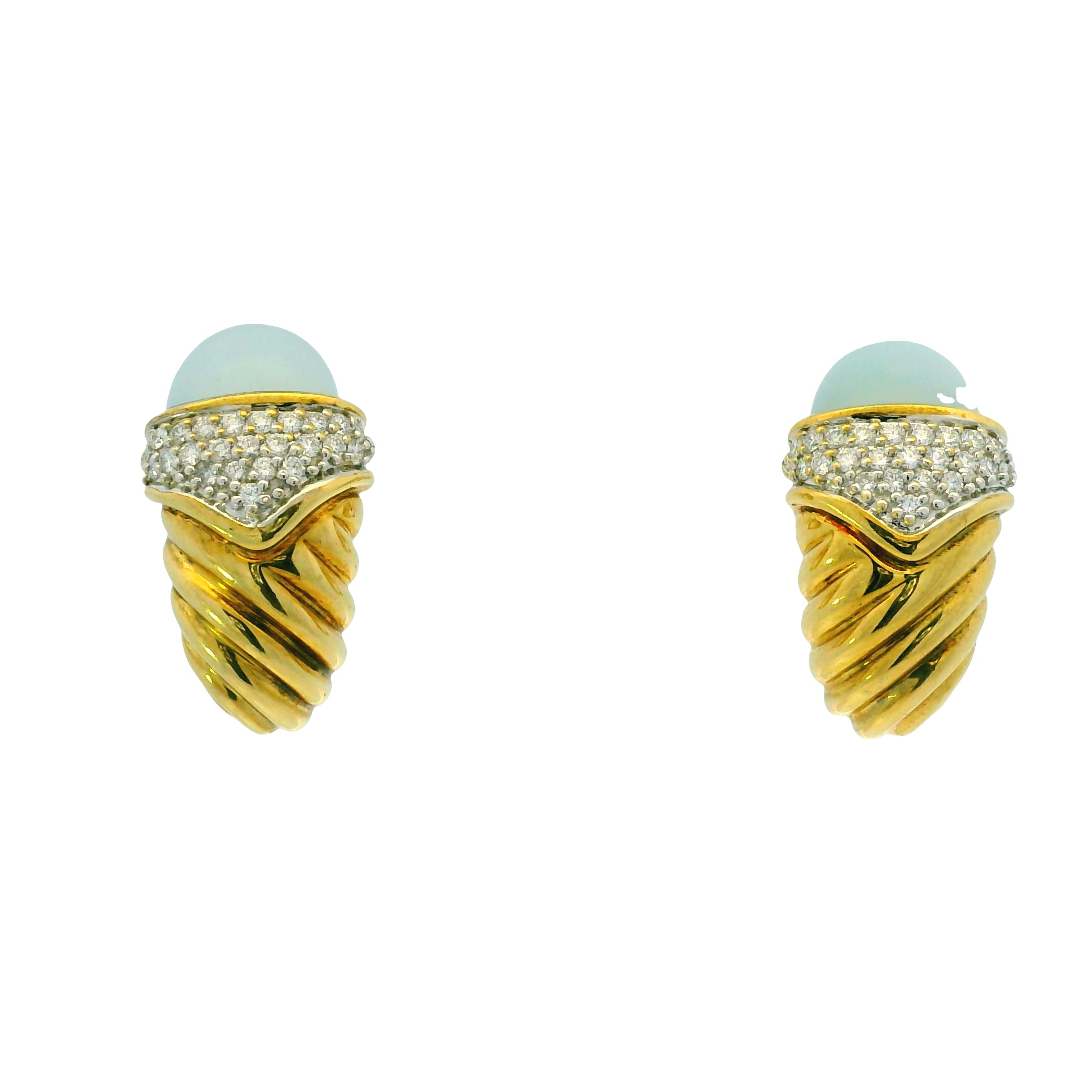 David Yurman 18k Yellow Gold 0.45ctw Pave Diamond & Chalcedony Shrimp Earrings