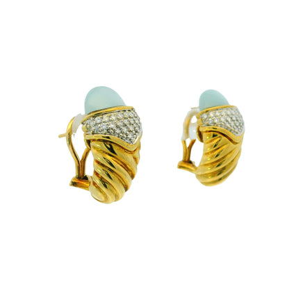 David Yurman 18k Yellow Gold 0.45ctw Pave Diamond & Chalcedony Shrimp Earrings