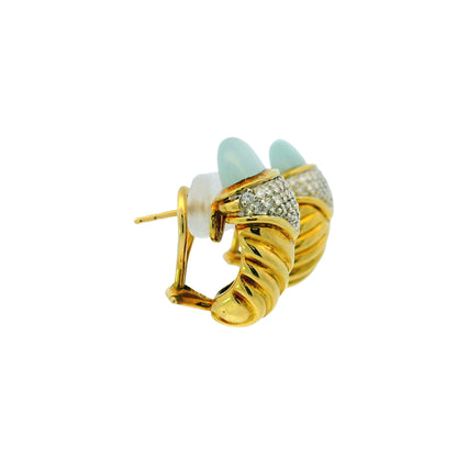 David Yurman 18k Yellow Gold 0.45ctw Pave Diamond & Chalcedony Shrimp Earrings