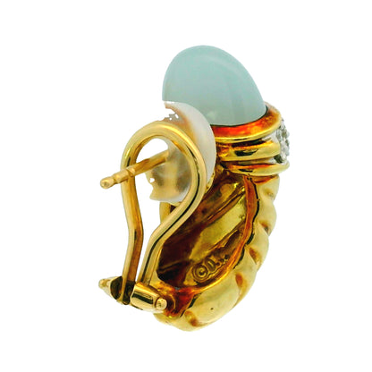 David Yurman 18k Yellow Gold 0.45ctw Pave Diamond & Chalcedony Shrimp Earrings