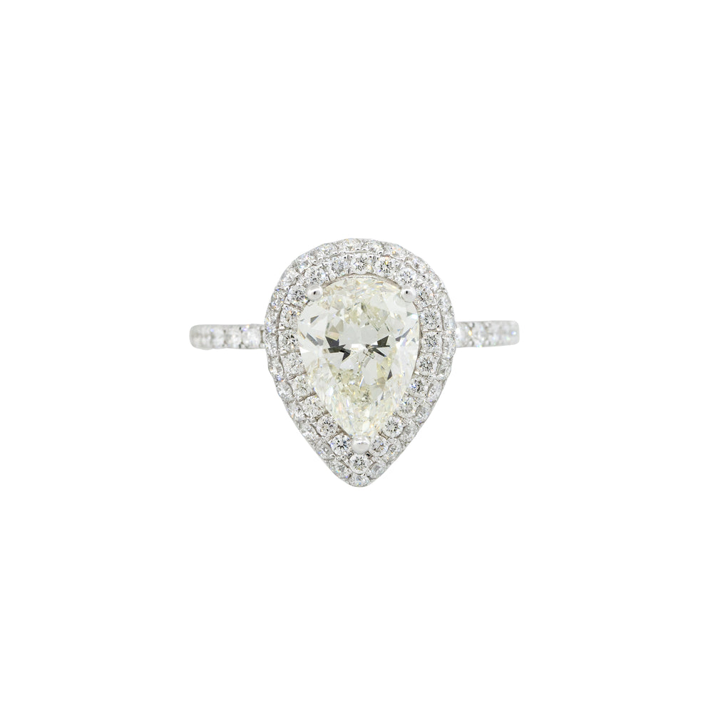 GIA 18k White Gold 2.88ctw Pear Shape Diamond Double-Halo Engagement Ring