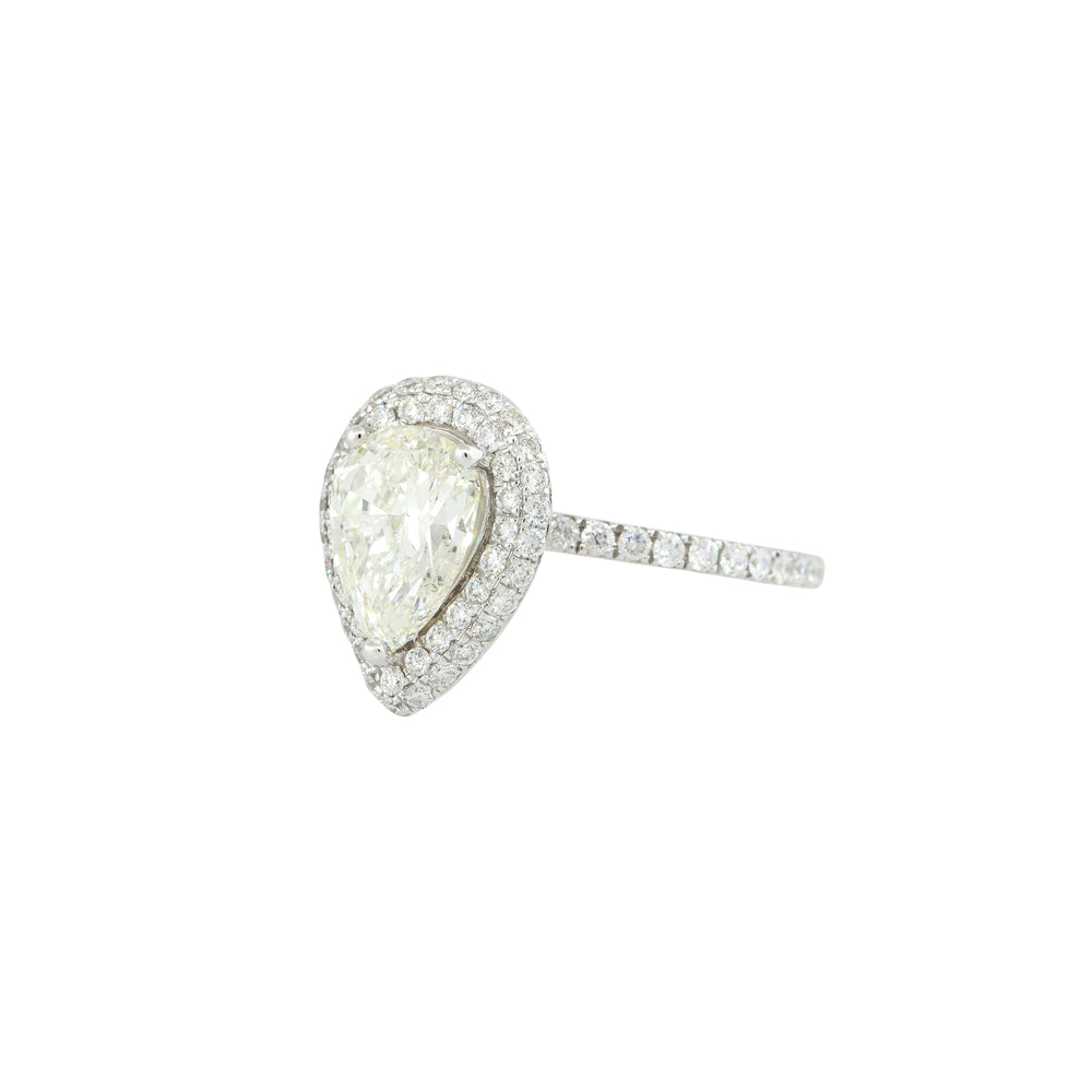 GIA 18k White Gold 2.88ctw Pear Shape Diamond Double-Halo Engagement Ring