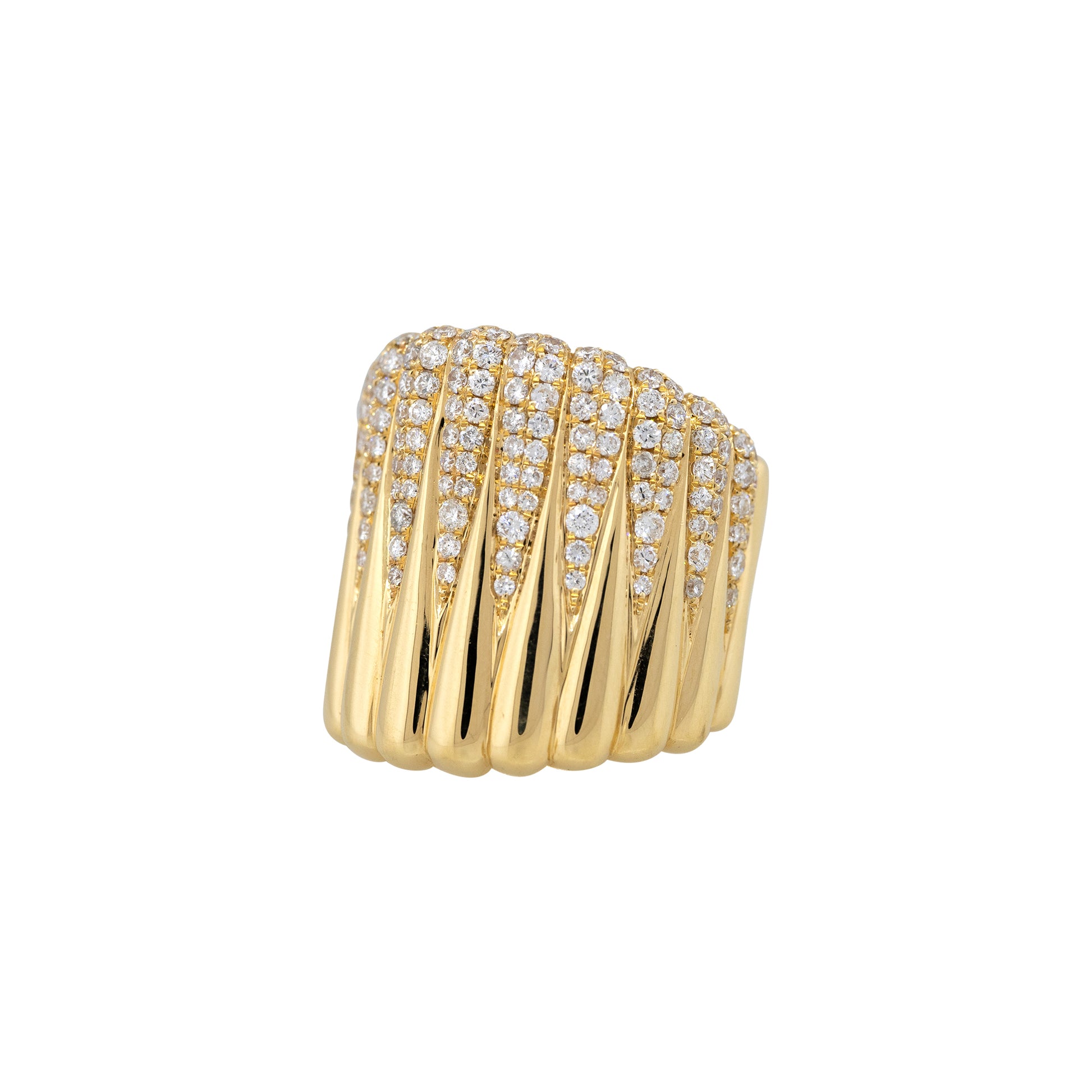18k Yellow Gold 2.15ctw Diamond Wide Ribbed Band