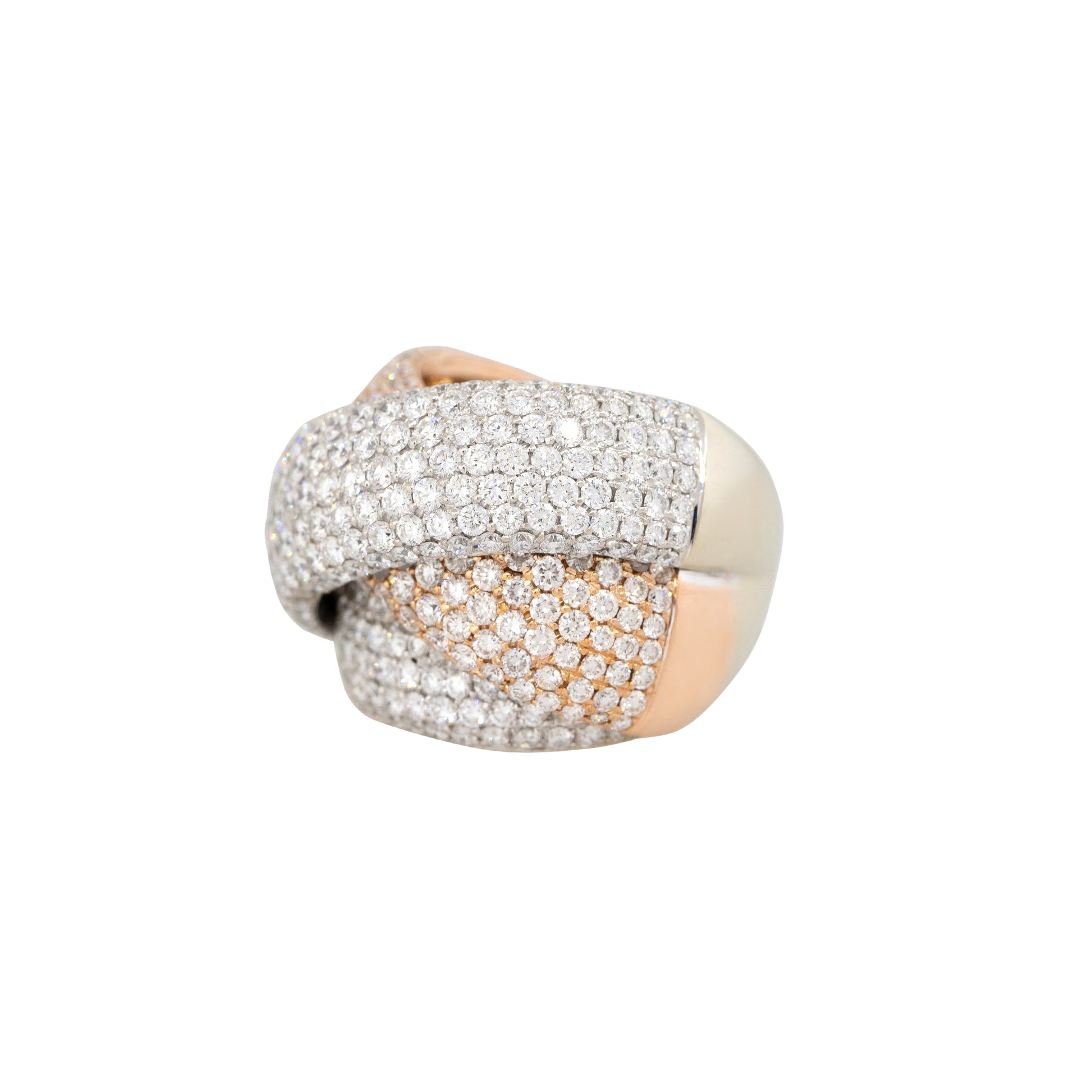 18k White & Rose Gold 10.00ctw Pave Diamond Thick Crossover Ring
