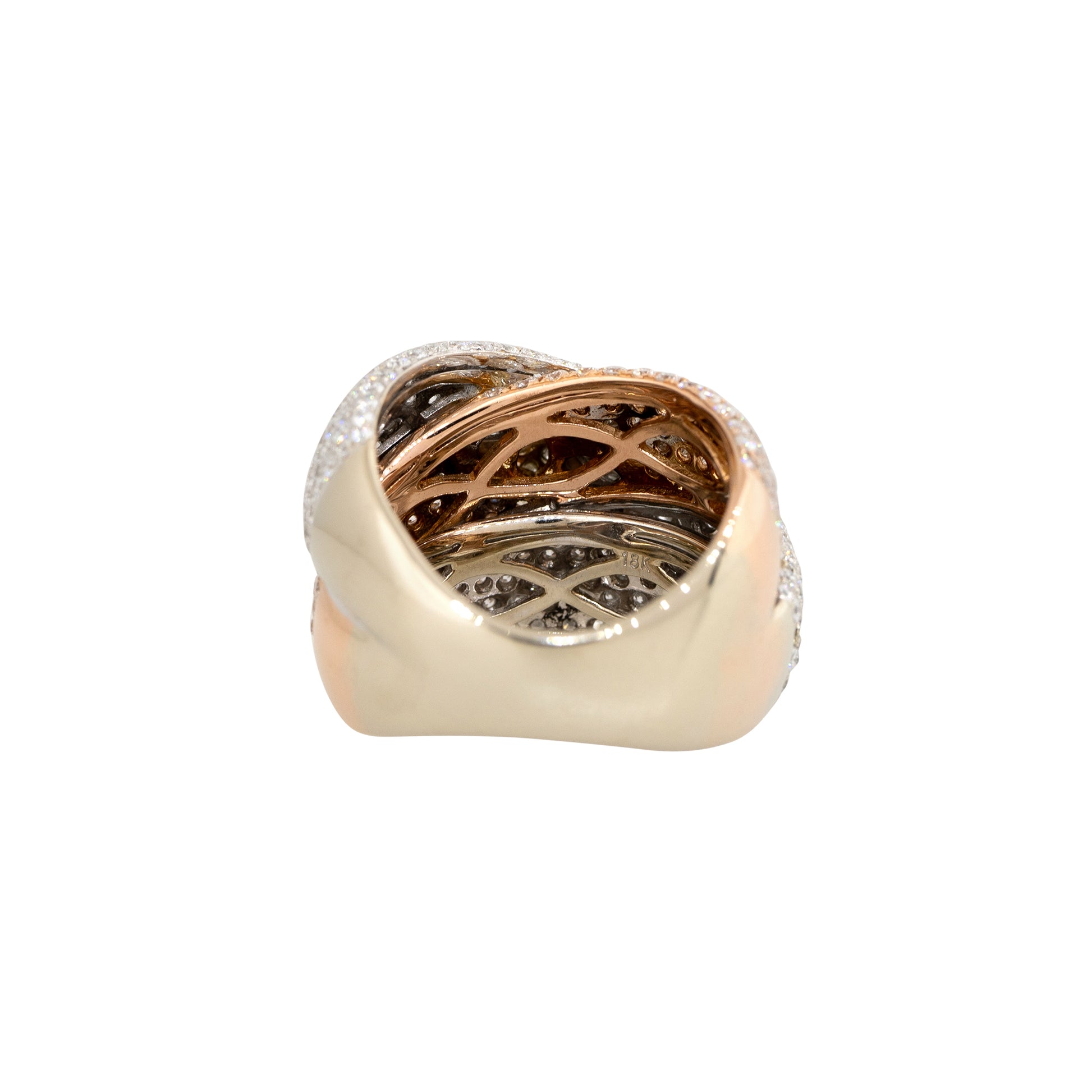 18k White & Rose Gold 10.00ctw Pave Diamond Thick Crossover Ring