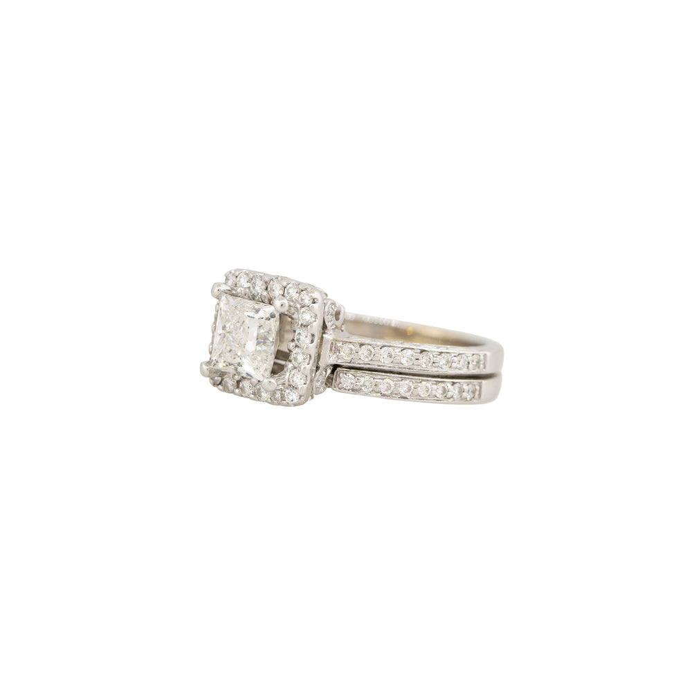 14k White Gold 1.72ct Princess Cut Diamond Halo Engagement Ring