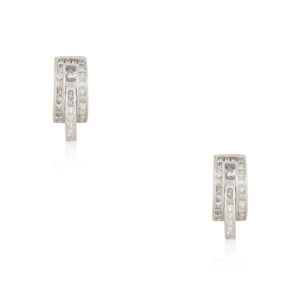 18k White Gold 2.5ct Pave Diamond 3-Row Huggie Style Earrings