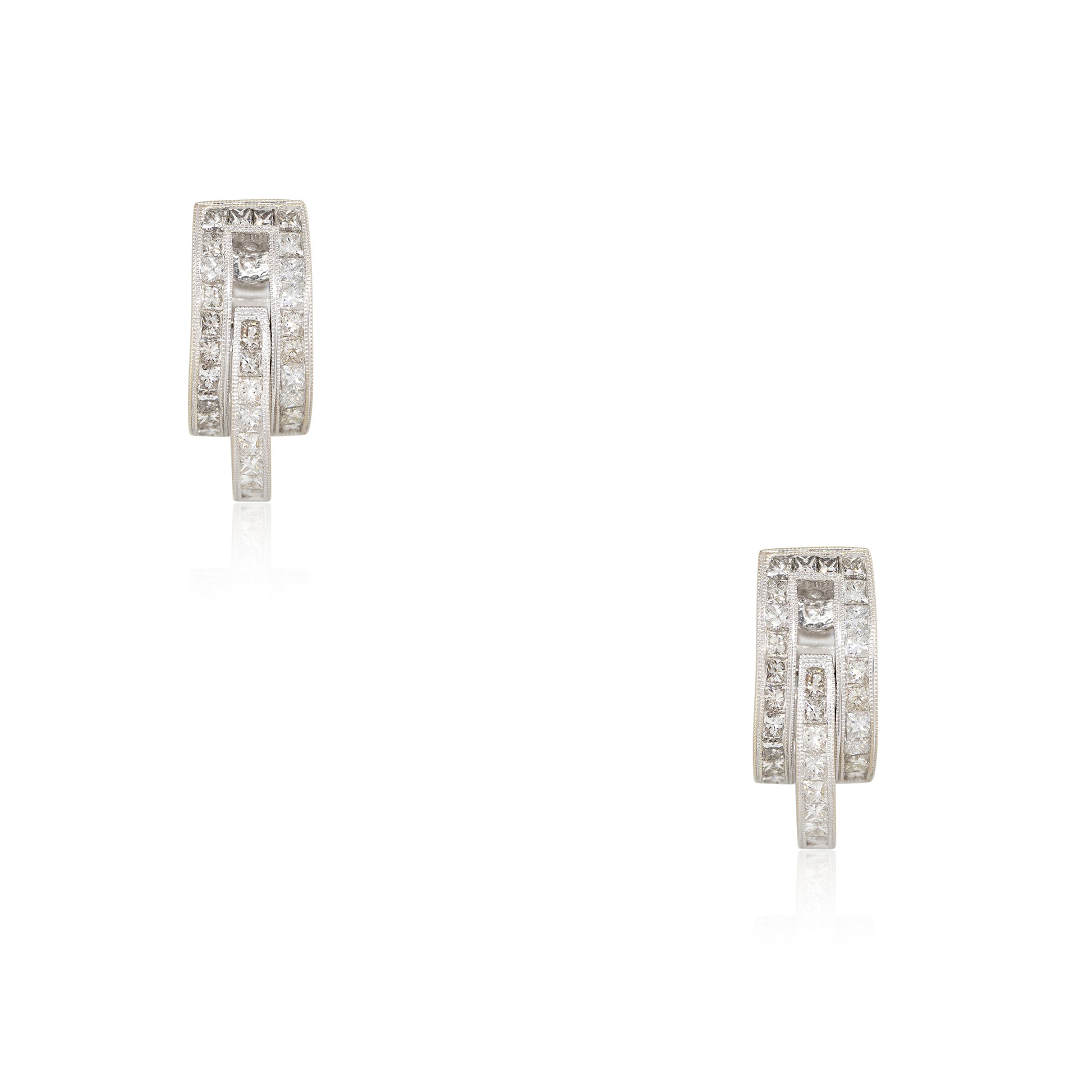 18k White Gold 2.5ct Pave Diamond 3-Row Huggie Style Earrings