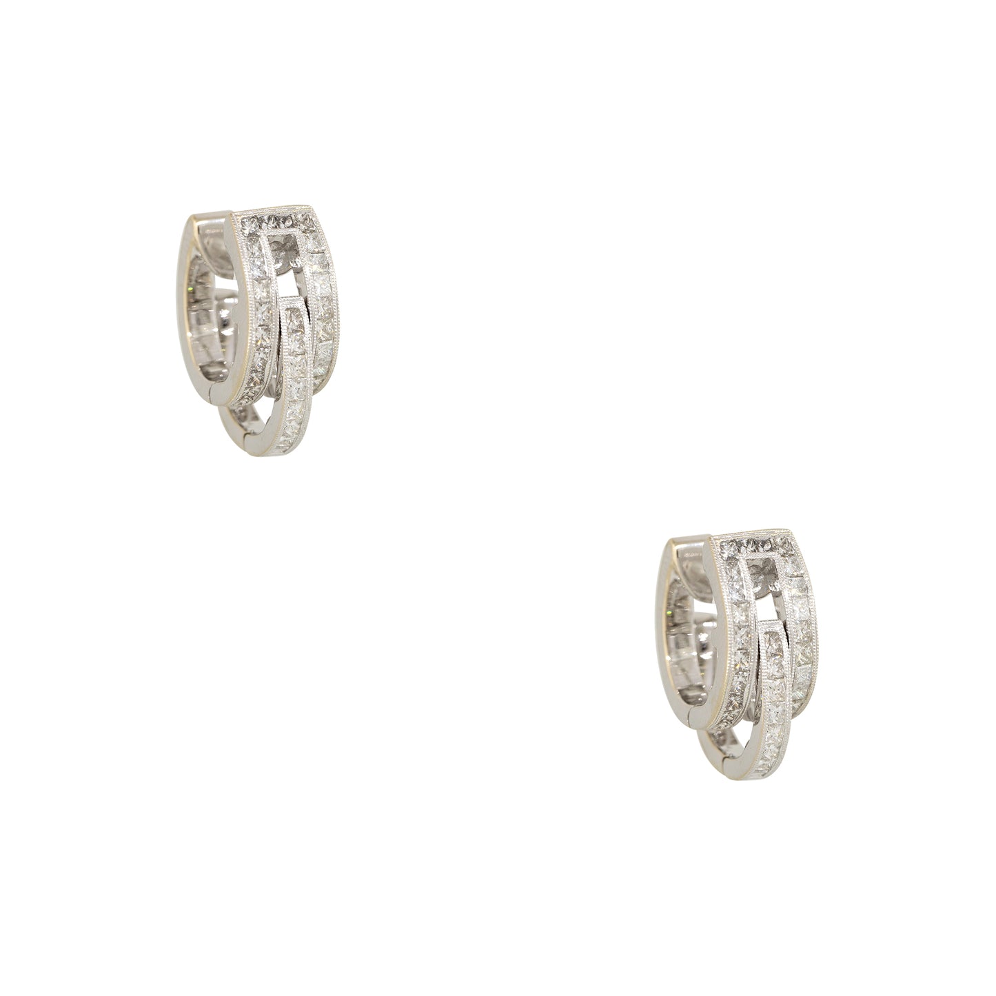 18k White Gold 2.5ct Pave Diamond 3-Row Huggie Style Earrings