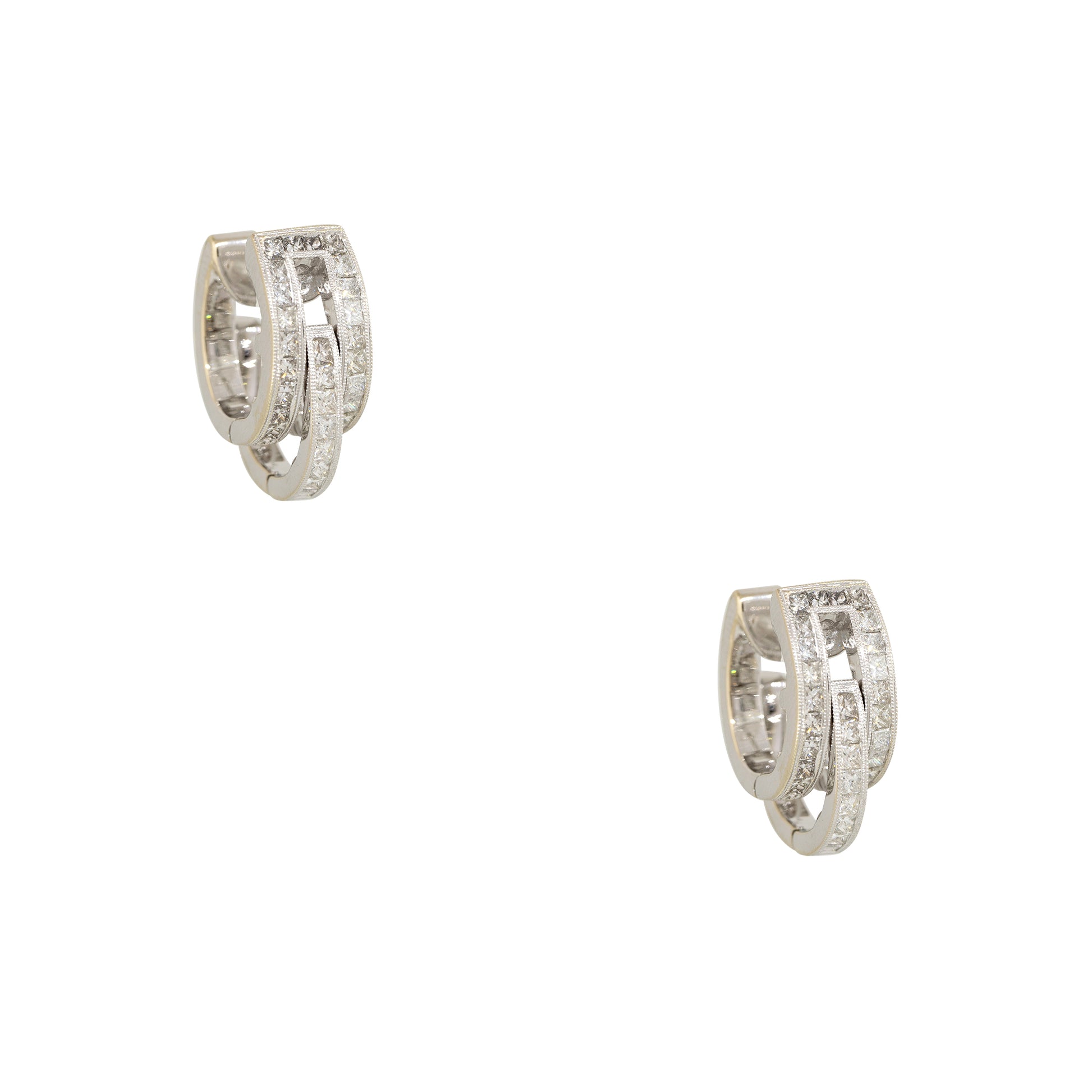 18k White Gold 2.5ct Pave Diamond 3-Row Huggie Style Earrings