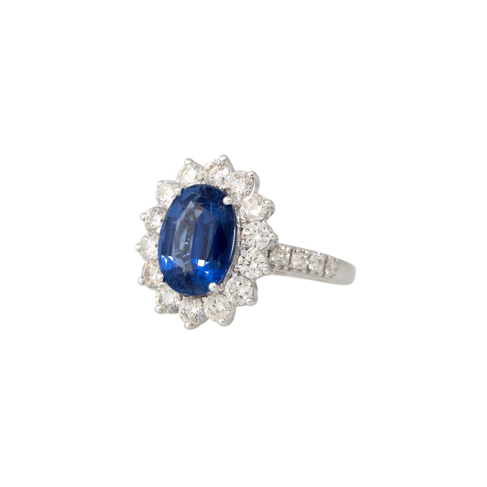 18k White Gold 2.33ct Oval Cut Kyanite & 1.18ct Diamond Halo Ring