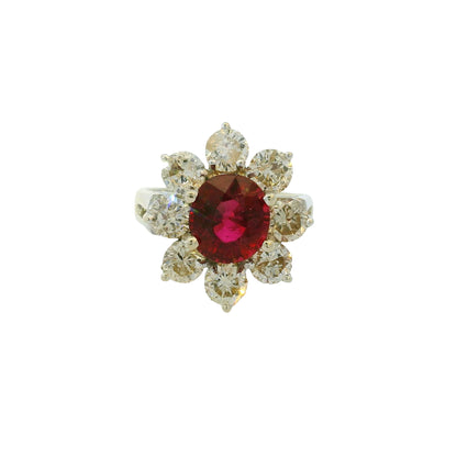14k White Gold 2.15cts Tourmaline & 2.28cts Round Brilliant Diamond Flower Ring