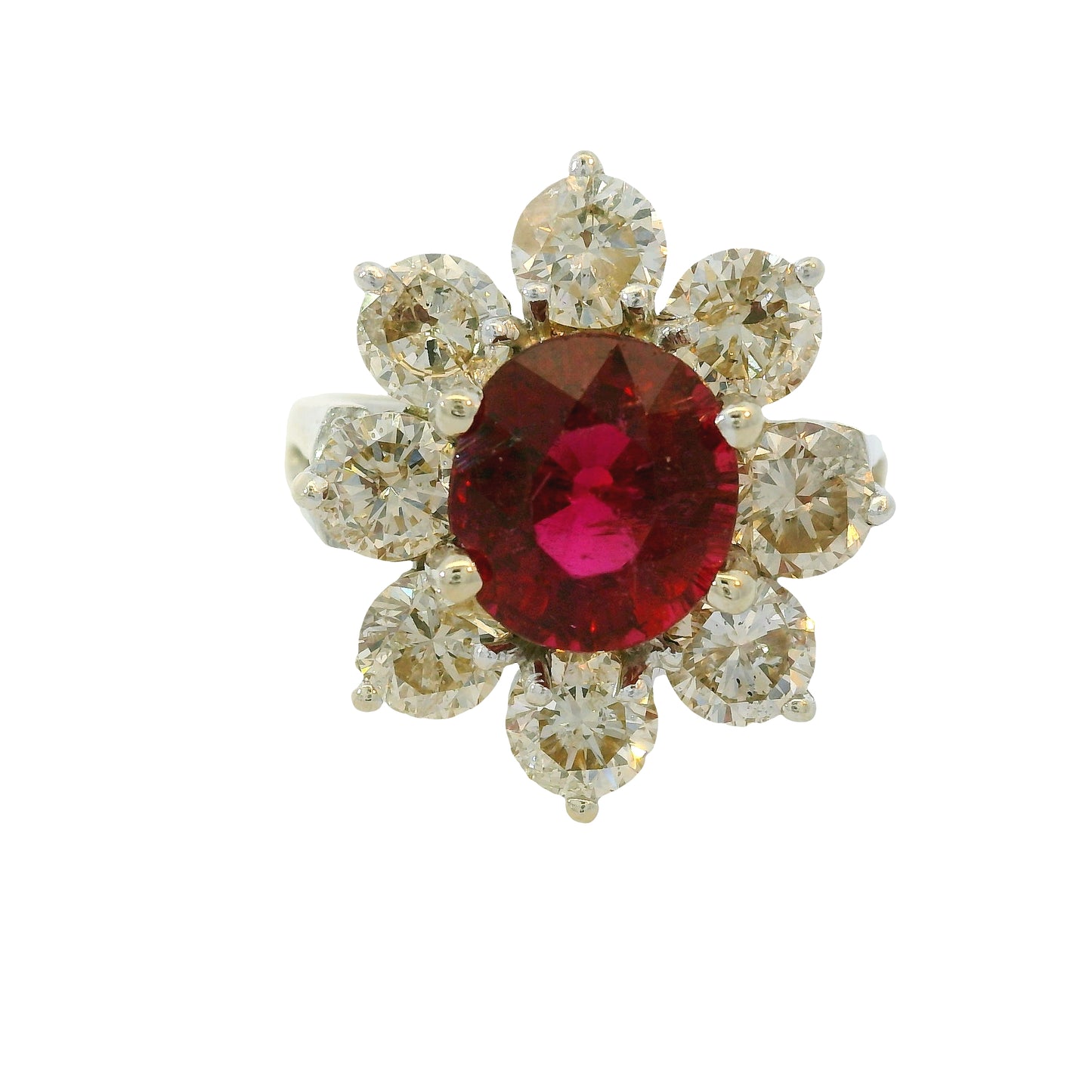14k White Gold 2.15cts Tourmaline & 2.28cts Round Brilliant Diamond Flower Ring