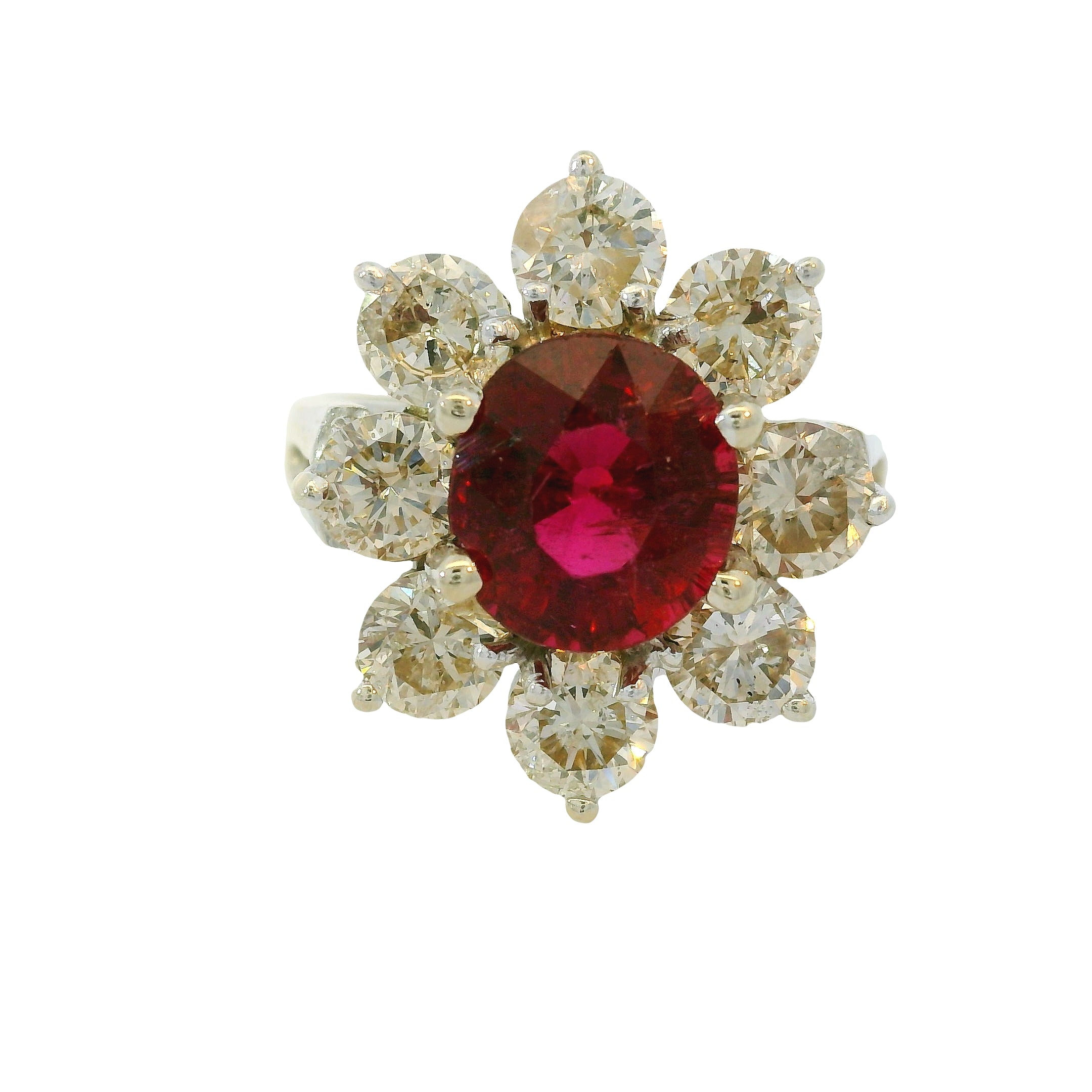 14k White Gold 2.15cts Tourmaline & 2.28cts Round Brilliant Diamond Flower Ring
