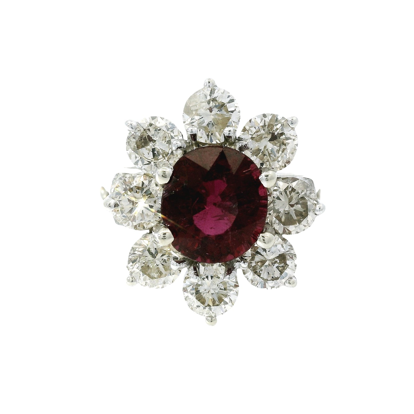 14k White Gold 2.15cts Tourmaline & 2.28cts Round Brilliant Diamond Flower Ring