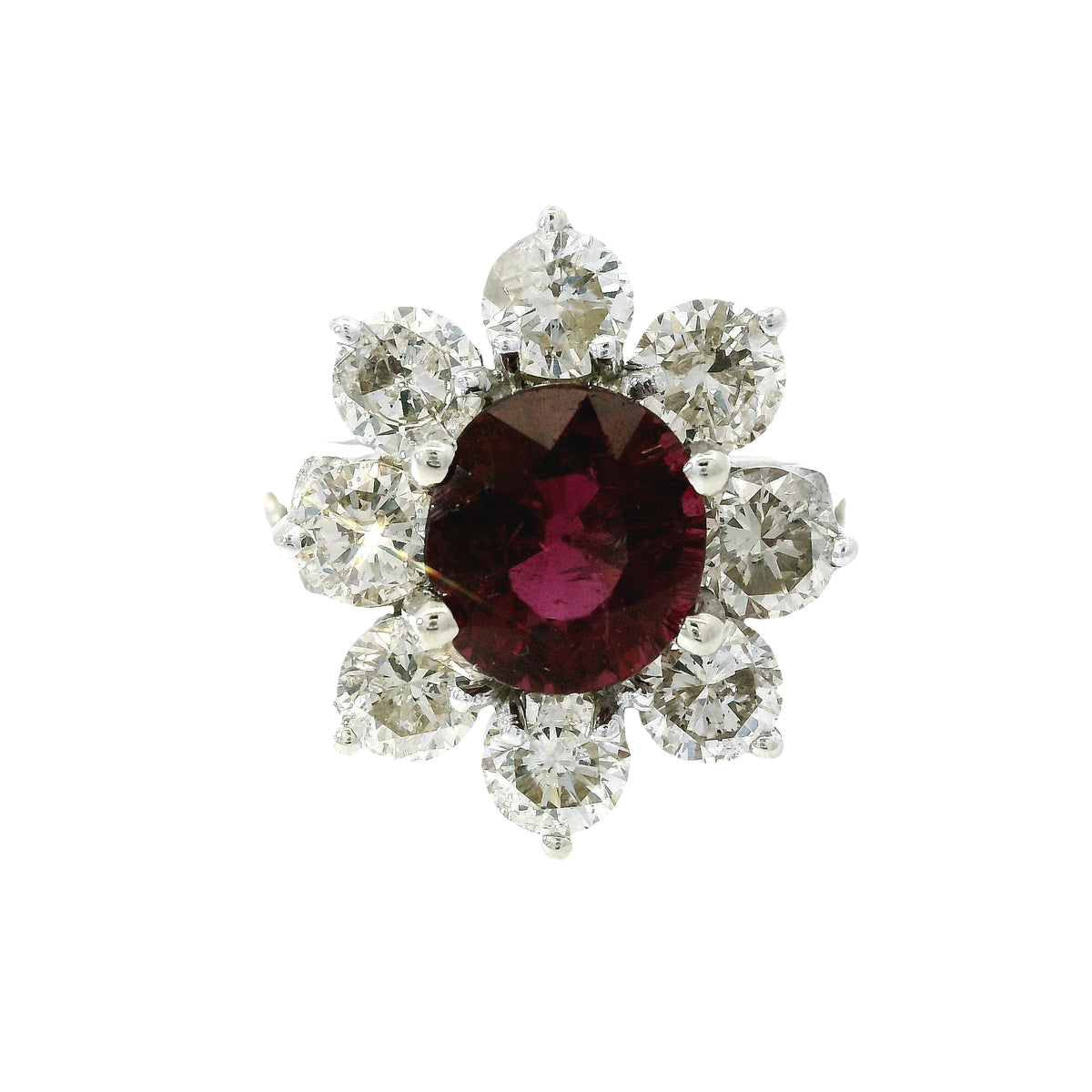 14k White Gold 2.15cts Tourmaline & 2.28cts Round Brilliant Diamond Flower Ring — product photo 1