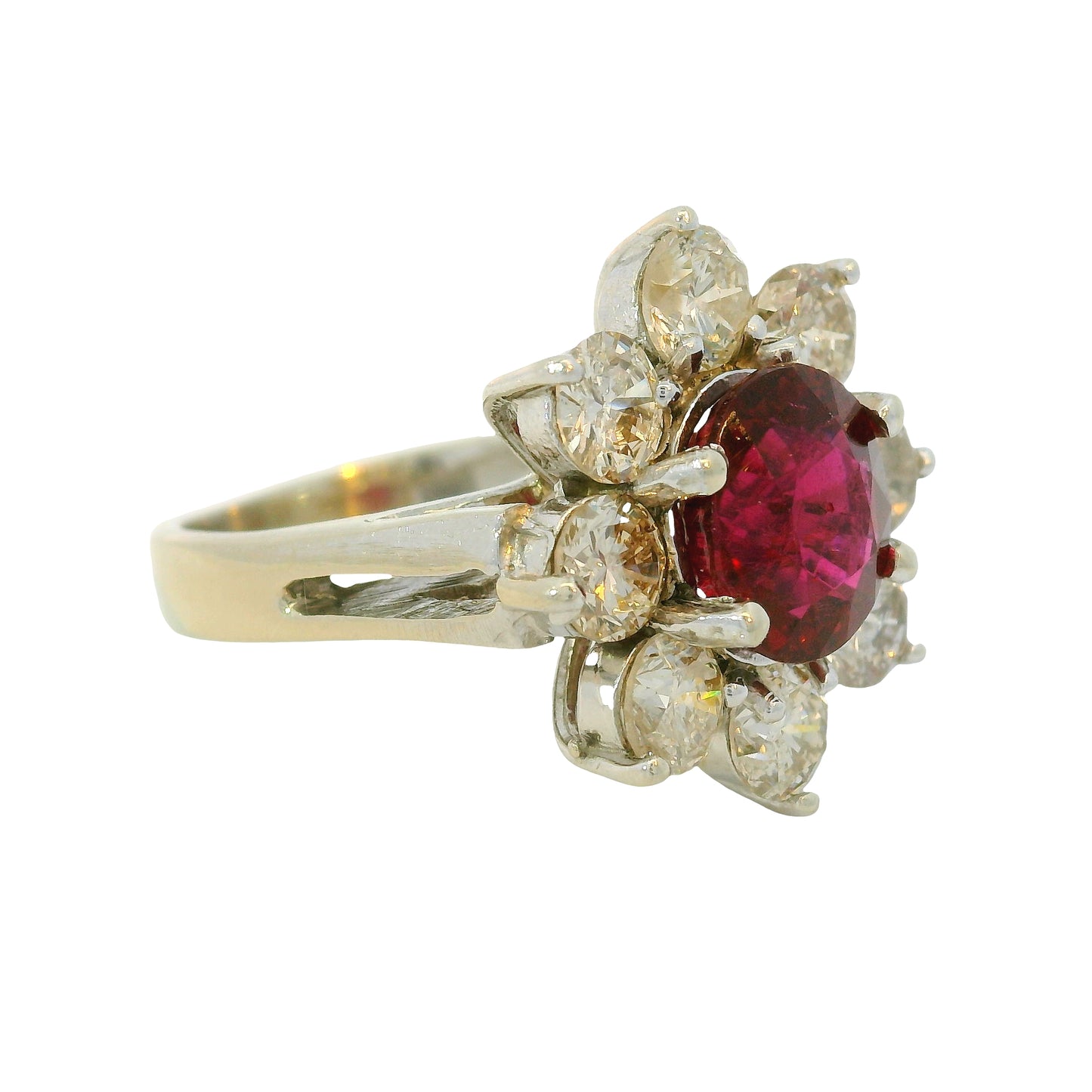 14k White Gold 2.15cts Tourmaline & 2.28cts Round Brilliant Diamond Flower Ring