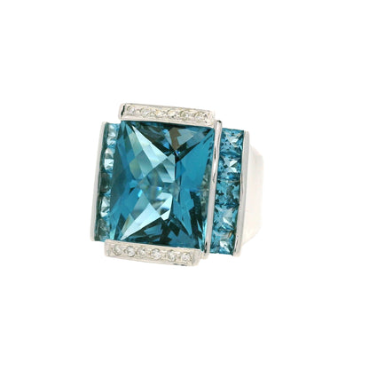 18k White Gold Topaz & Round Diamond Cocktail Ring
