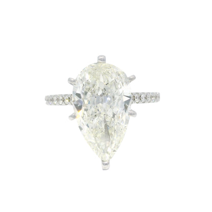 18k White Gold Natural 3.61 Carat Pear Shaped Diamond Engagement Ring