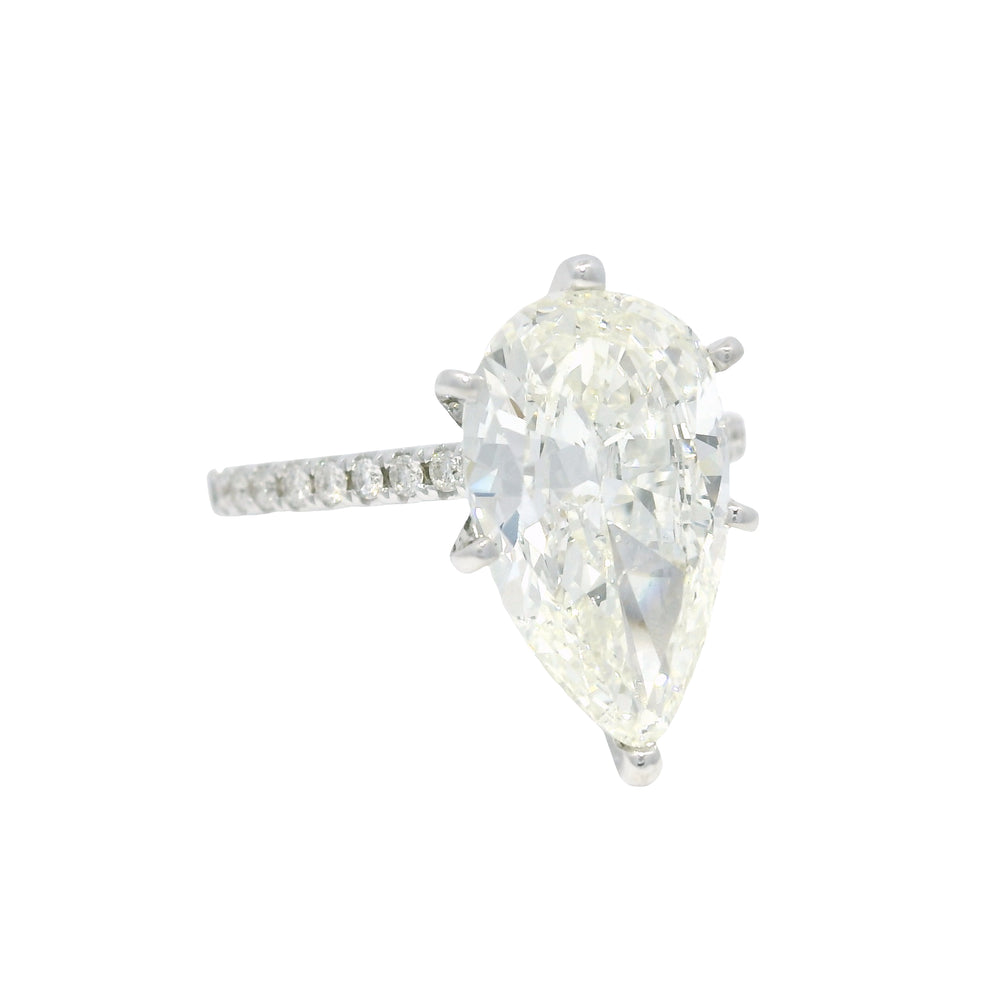 18k White Gold Natural 3.61 Carat Pear Shaped Diamond Engagement Ring