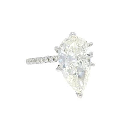 18k White Gold Natural 3.61 Carat Pear Shaped Diamond Engagement Ring