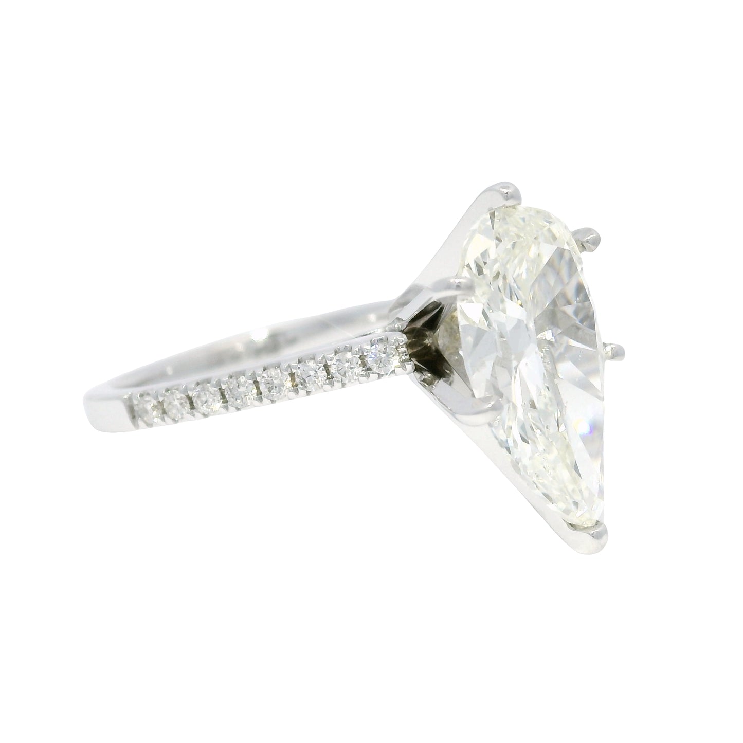 18k White Gold Natural 3.61 Carat Pear Shaped Diamond Engagement Ring