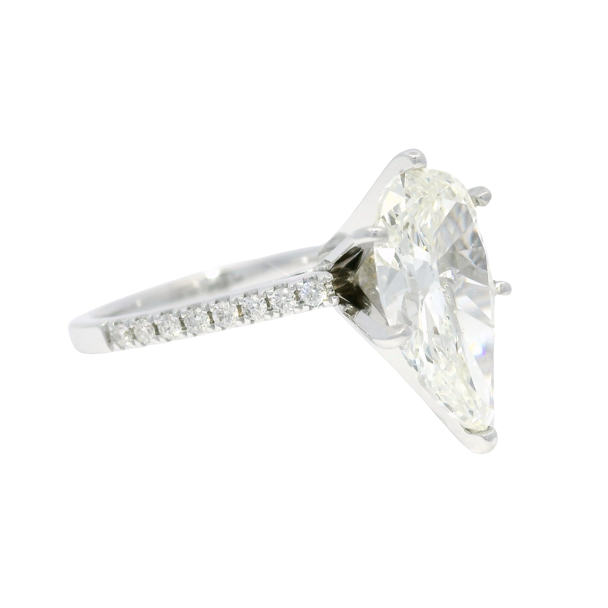 18k White Gold Natural 3.61 Carat Pear Shaped Diamond Engagement Ring