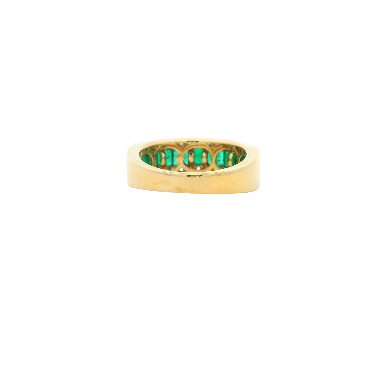 14k Yellow Gold Natural Emerald &amp; Diamond 3-Row Band Ring