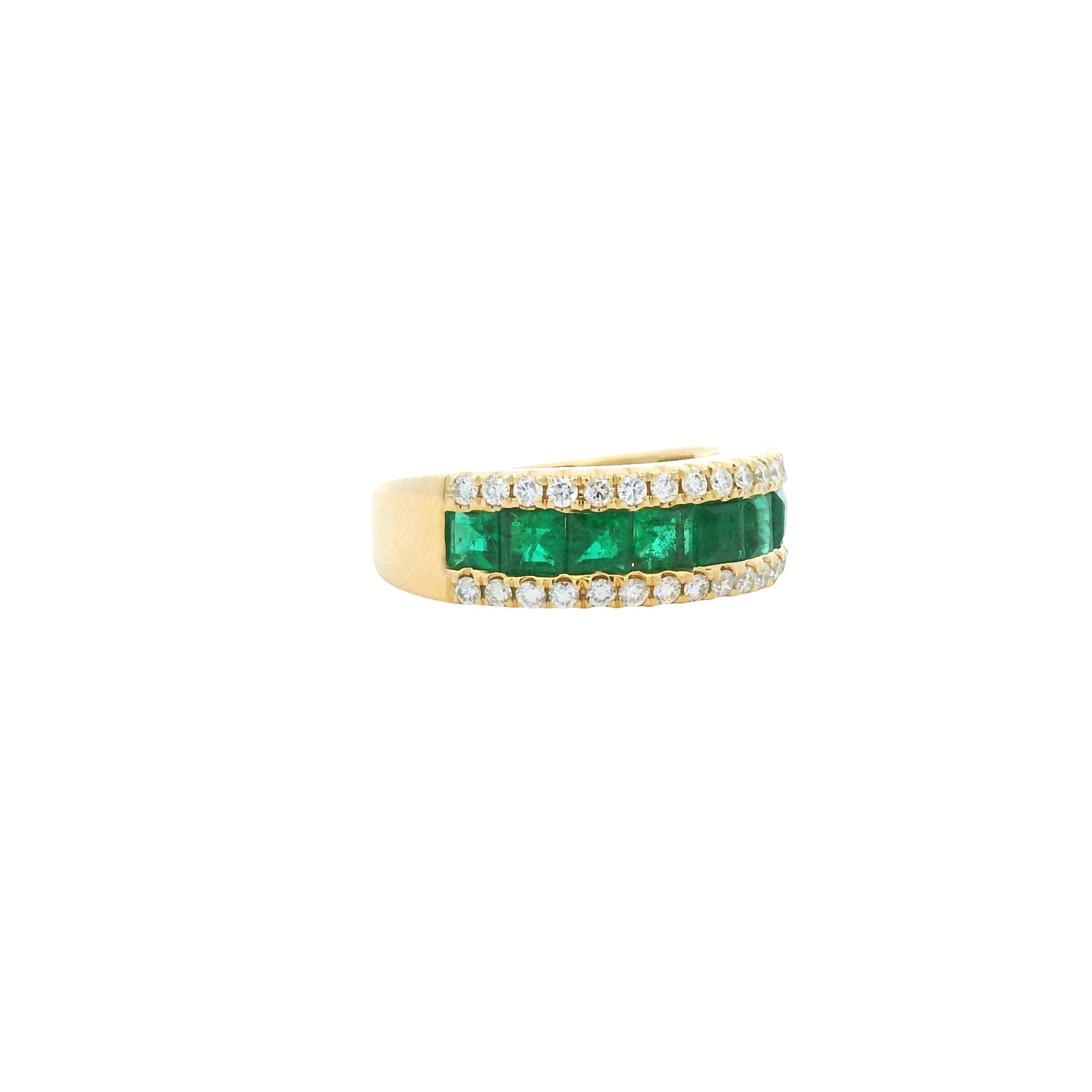14k Yellow Gold Natural Emerald &amp; Diamond 3-Row Band Ring