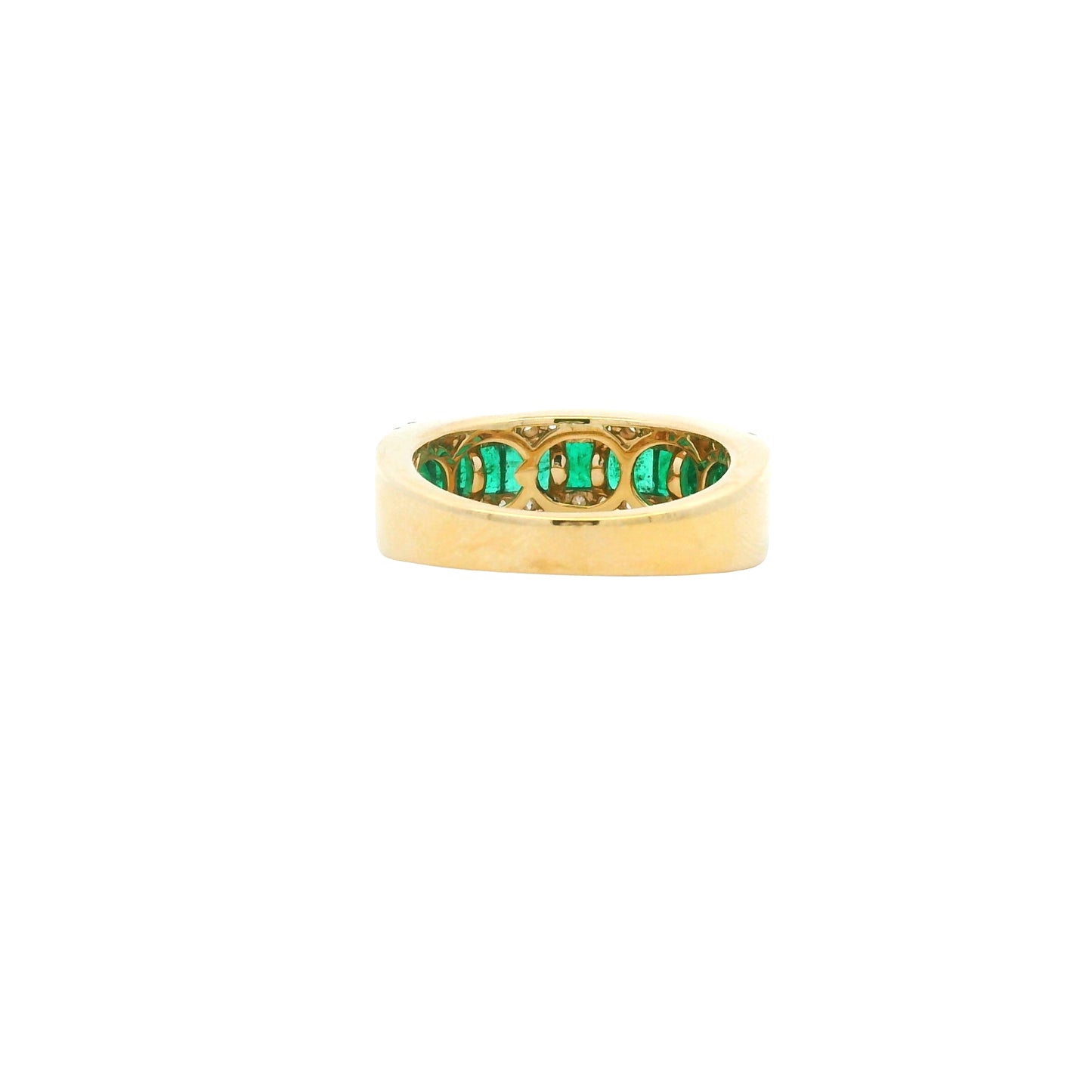 14k Yellow Gold Natural Emerald &amp; Diamond 3-Row Band Ring