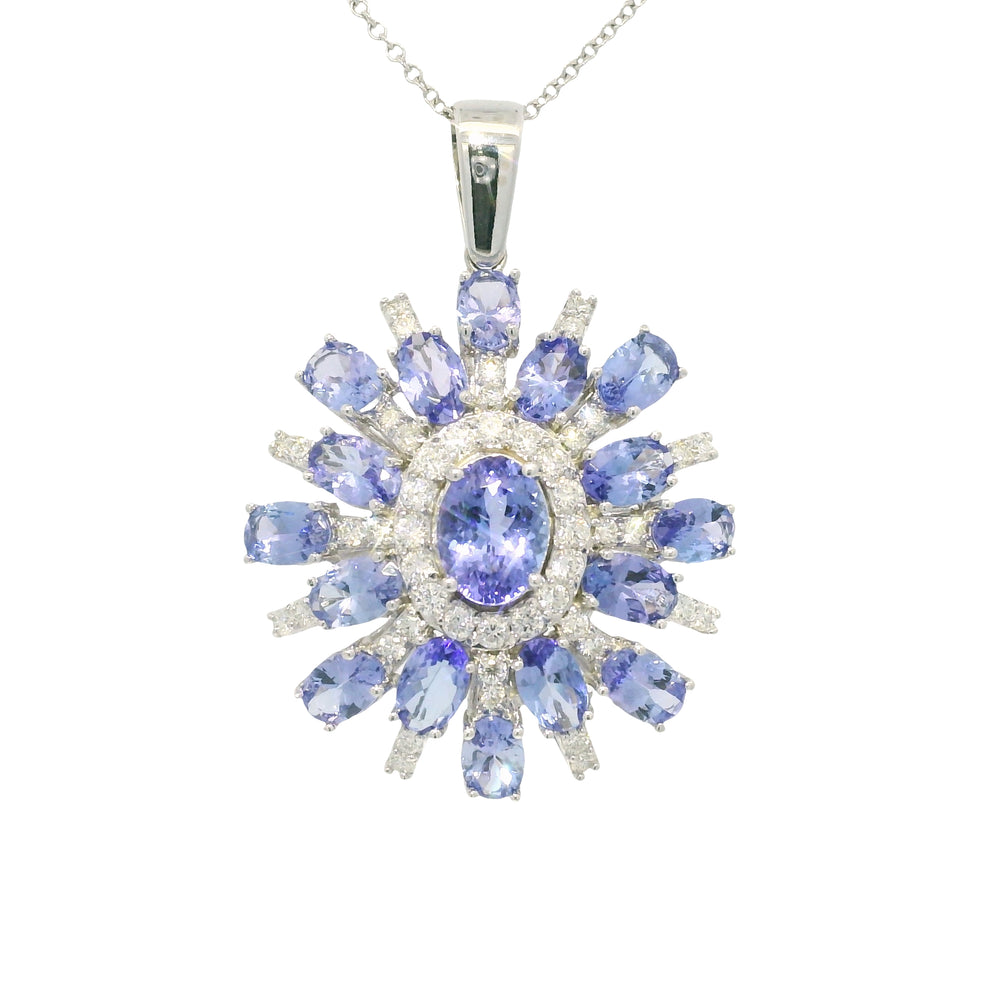 14k White Gold Iolite Gemstone & Diamond Halo Pendant Necklace — product photo 1