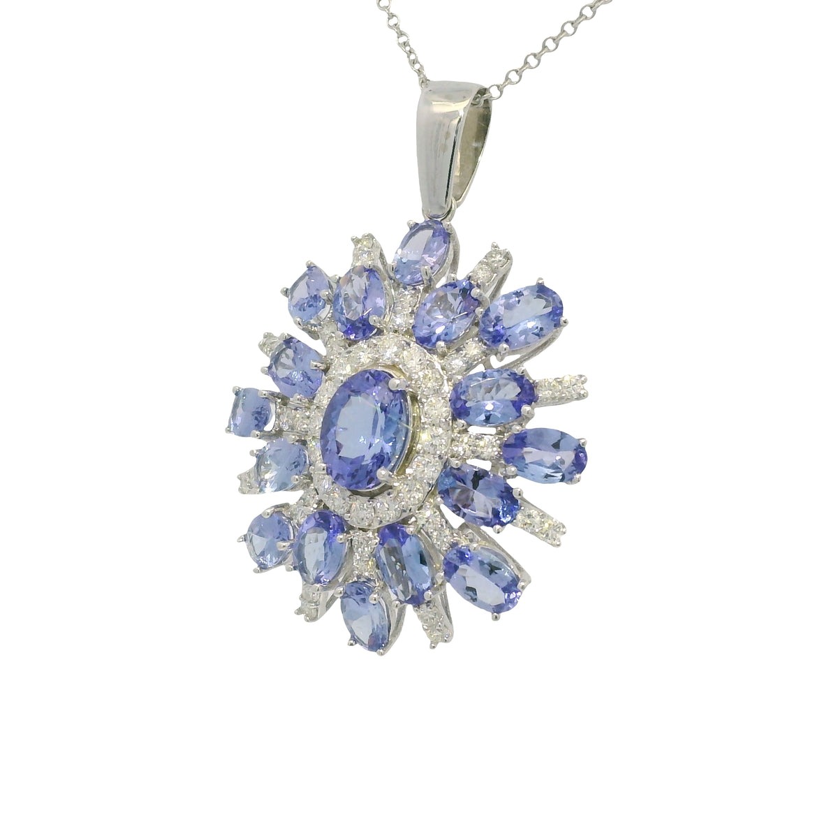 14k White Gold Iolite Gemstone & Diamond Halo Pendant Necklace — product photo 7
