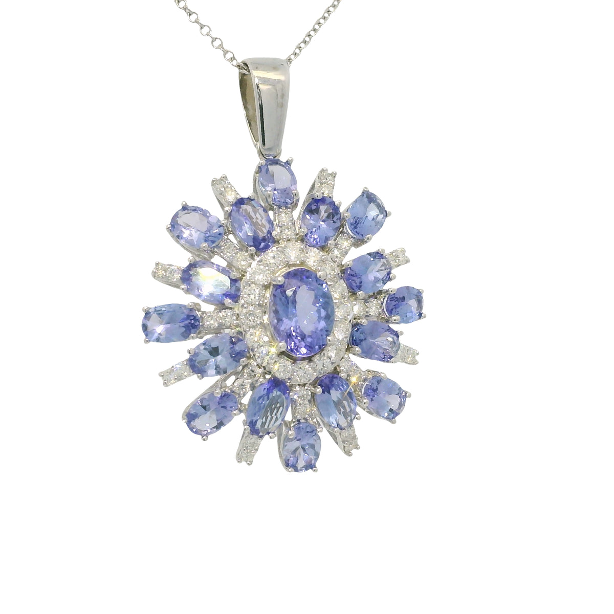 14k White Gold Iolite Gemstone & Diamond Halo Pendant Necklace — product photo 3