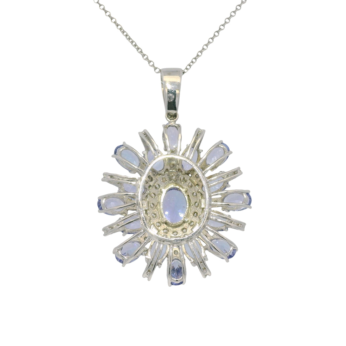 14k White Gold Iolite Gemstone & Diamond Halo Pendant Necklace — product photo 8