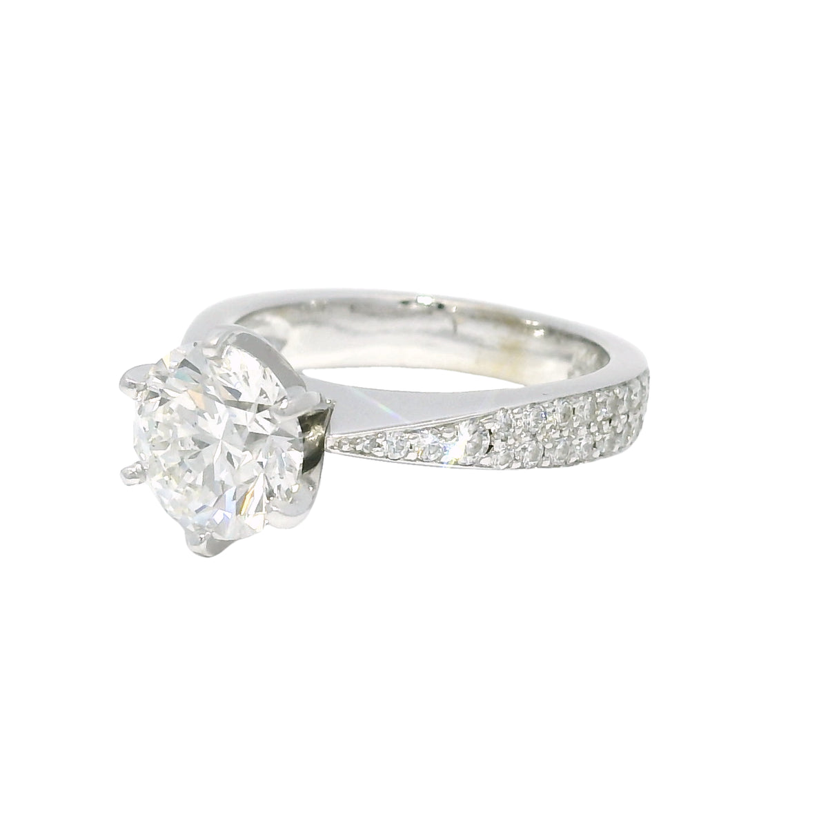 GIA 14k White Gold & Platinum Natural 2.13 Carat Round Brilliant-Cut Diamond Engagement Ring