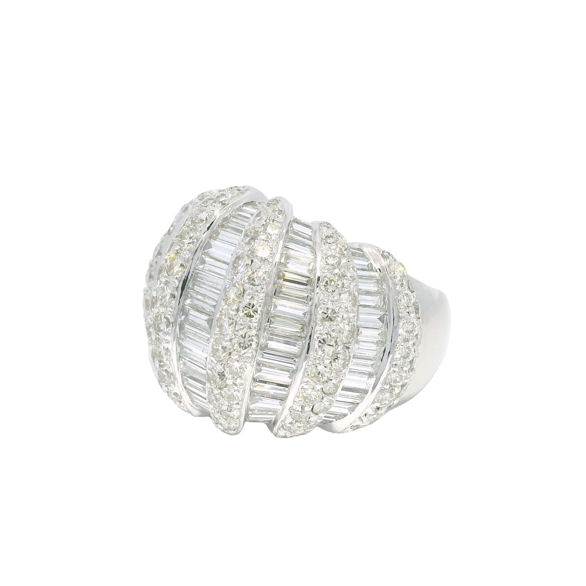 Platinum Natural 5.0 Carat Round Brilliant & Baguette Cut Diamond Dome Ring