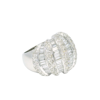 Platinum Natural 5.0 Carat Round Brilliant & Baguette Cut Diamond Dome Ring
