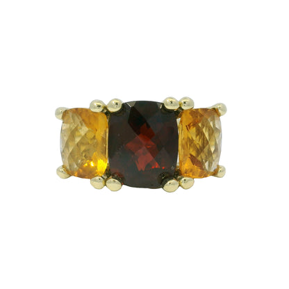 David Yurman 18k Yellow Gold Faceted Gemstone 3-Stone Ring