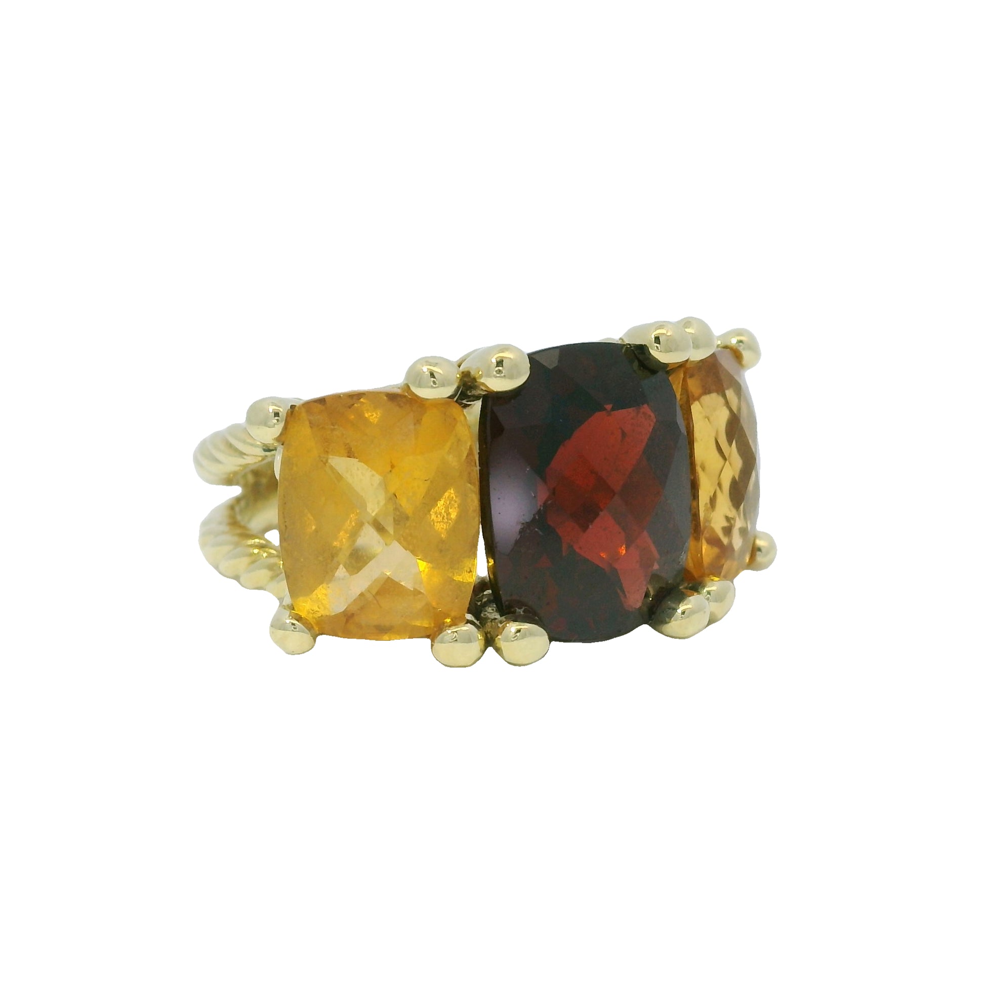 David Yurman 18k Yellow Gold Faceted Gemstone 3-Stone Ring