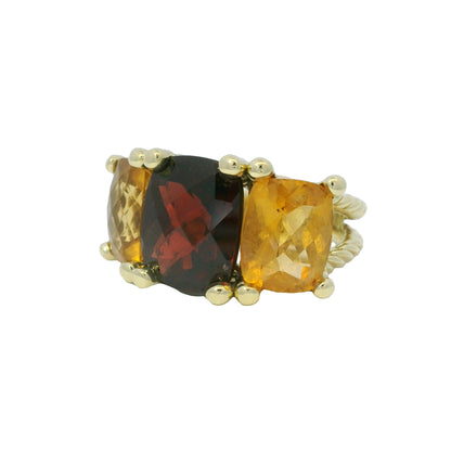 David Yurman 18k Yellow Gold Faceted Gemstone 3-Stone Ring