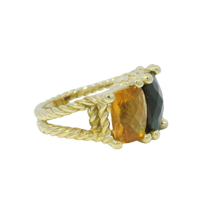 David Yurman 18k Yellow Gold Faceted Gemstone 3-Stone Ring
