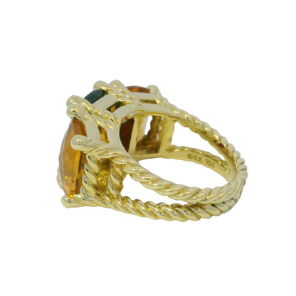David Yurman 18k Yellow Gold Faceted Gemstone 3-Stone Ring