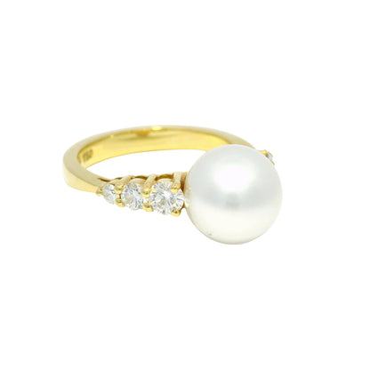 18k Yellow Gold South Sea Pearl & Natural Diamond Side Stone Ring