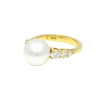 18k Yellow Gold South Sea Pearl & Natural Diamond Side Stone Ring