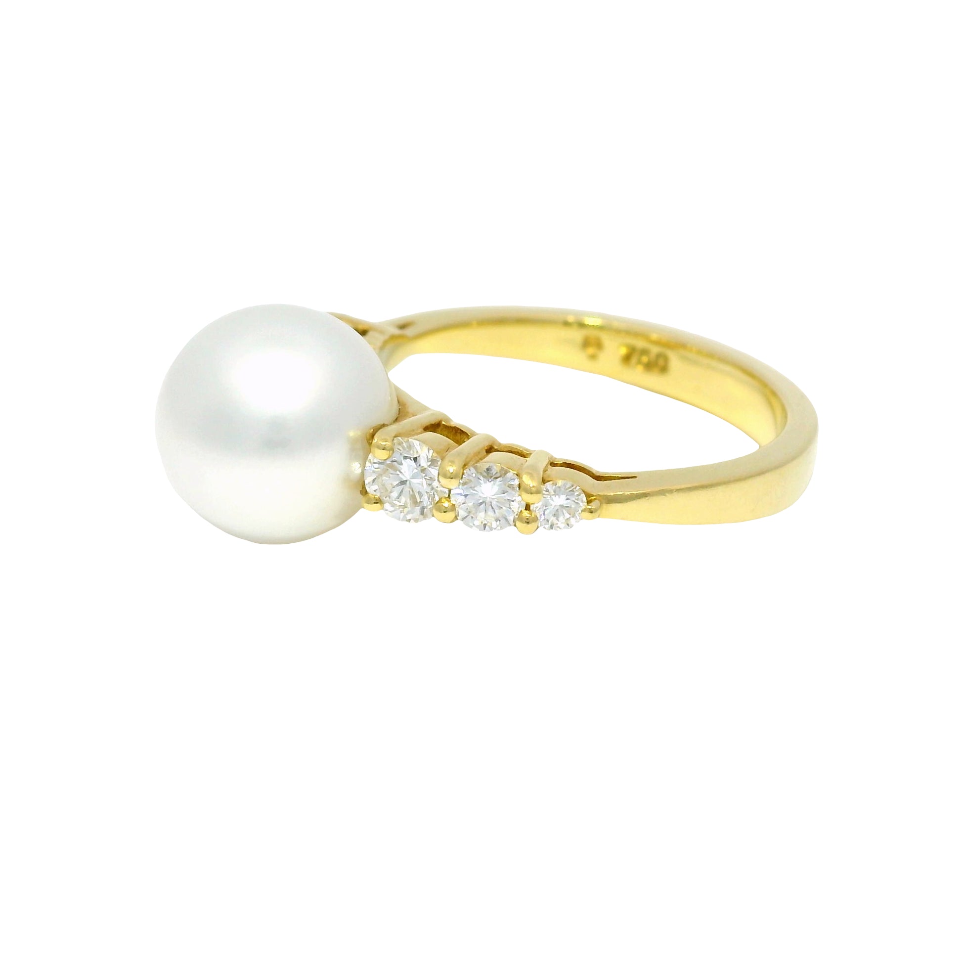 18k Yellow Gold South Sea Pearl & Natural Diamond Side Stone Ring