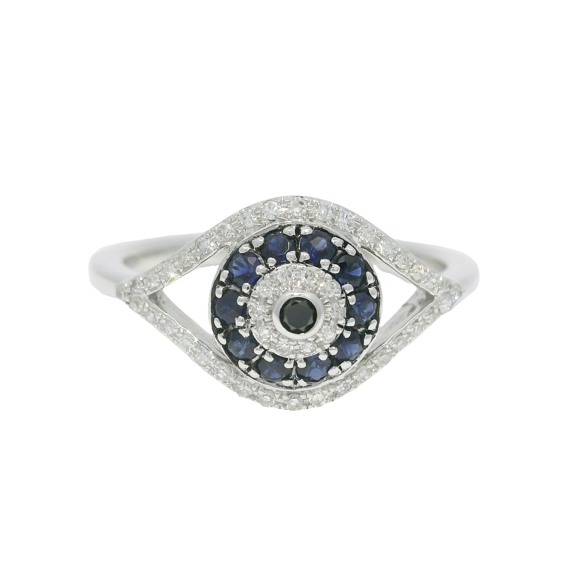 Effy 14k White Gold Natural Diamond &amp; Sapphire Evil Eye Ring